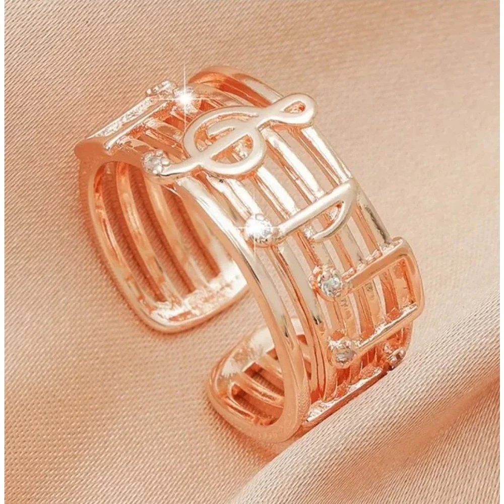 Musical Note Ring Fully Adjustable Sheet Music Jewelry  Copper Rhinestone